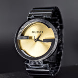 Buy Shop Gucci Interlocking G Quartz Gold Dial Black Steel Strap Watch For Women - YA133314 USA Online