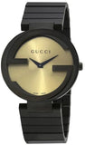 Buy Shop Gucci Interlocking G Quartz Gold Dial Black Steel Strap Watch For Women - YA133314 USA Online
