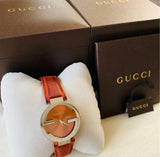 Buy Shop Gucci Interlocking G Quartz Orange Dial Orange Leather Strap Watch For Women - YA133316 USA Online