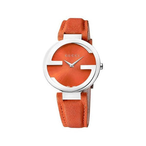 Buy Shop Gucci Interlocking G Quartz Orange Dial Orange Leather Strap Watch For Women - YA133316 USA Online