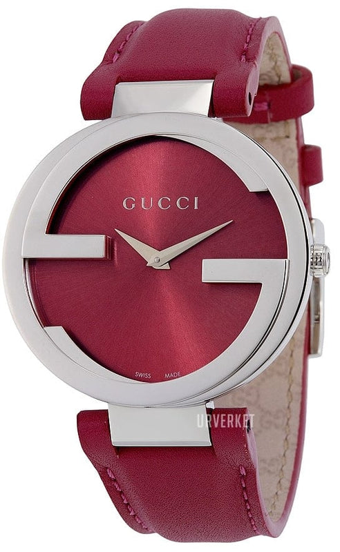 Buy Shop Gucci Interlocking G Quartz Pink Dial Pink Leather Strap Watch For Women - YA133321 USA Online