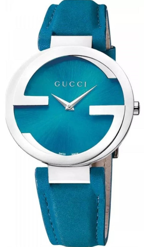 Buy Shop Gucci Interlocking Quartz Blue Dial Blue Leather Strap Watch For Women - YA133315 USA Online