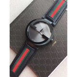 Gucci Interlocking G XL Black Dial Red & Green Leather Strap Watch For Men - YA133206