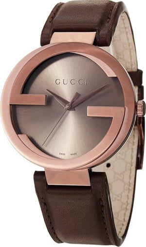 Buy Shop Gucci Interlocking Iconic Brown Dial Brown Leather Strap Watch For Women - YA133207 USA Online