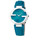 Buy Shop Gucci Interlocking Quartz Blue Dial Blue Leather Strap Watch For Women - YA133315 USA Online