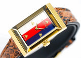 Buy Shop Gucci G-Frame Mother of Pearl Dial Brown Leather Snakeskin Strap Watch For Women - YA147402 USA Online