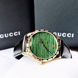 Buy Shop Gucci Le Marche Des Merveilles Quartz Green Dial Black Leather Strap Watch For Women - YA126463 USA Online