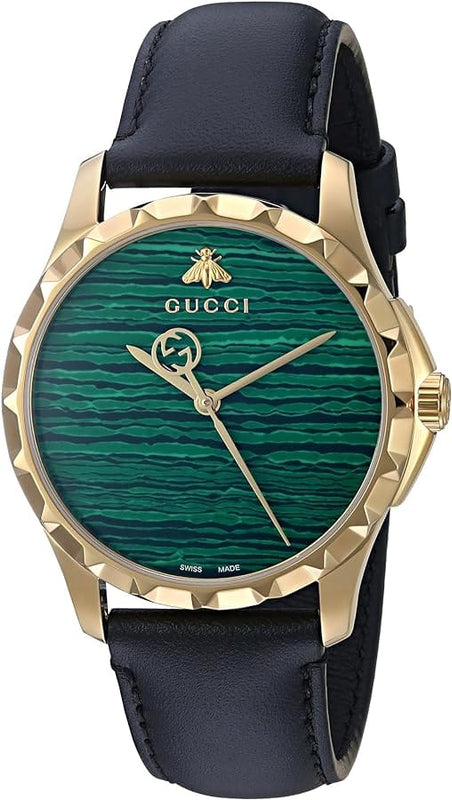 Buy Shop Gucci Le Marche Des Merveilles Quartz Green Dial Black Leather Strap Watch For Women - YA126463 USA Online