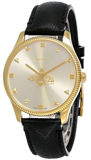 Buy Shop Gucci G Timeless Quartz Silver Dial Black Leather Strap Watch For Women - YA1264181 USA Online