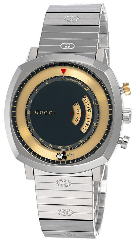 Buy Shop Gucci Grip Chronograph Disney Black Dial Silver Steel Strap Watch For Men - YA157307 USA Online