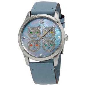 Buy Shop Gucci G Timeless Quartz Mother of Pearl Dial Blue Leather Strap Watch For Women - YA1264124 USA Online