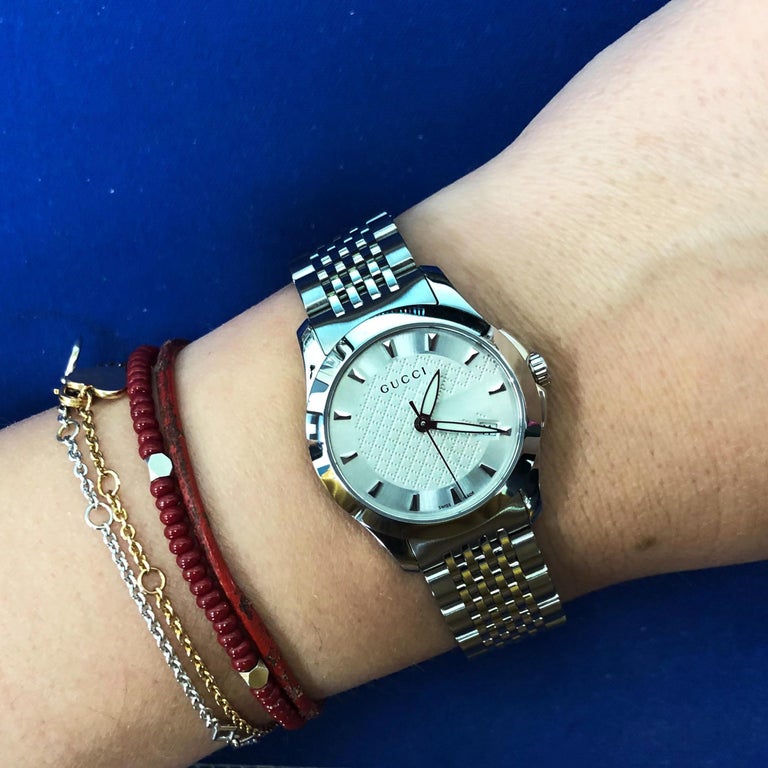 Buy Shop Gucci G Timeless Silver Dial Silver Steel Strap Watch For Women - YA126501 USA Online