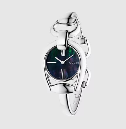 Buy Shop Gucci Horsebit Collection Mother of Pearl Black Dial Silver Steel Strap Watch For Women - YA139503 USA Online