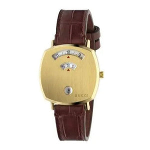 Buy Shop Gucci Grip Quartz Gold Dial Maroon Leather Strap Watch For Women - YA157402 USA Online