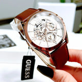 Buy Shop Guess Multi-Function Chronograph White Dial Brown Leather Strap Watch For Men - GW0389G8 USA Online
