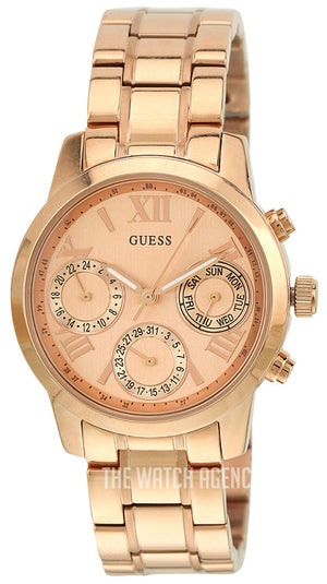 Buy Shop Guess Mini Sunrise Chronograph Quartz Rose Gold Dial Rose Gold Steel Strap Watch For Women - W0448L3 USA Online