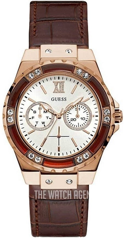 Buy Shop Guess Limelight Analog White Dial Brown Leather Strap Watch For Women - W0775l14 USA Online