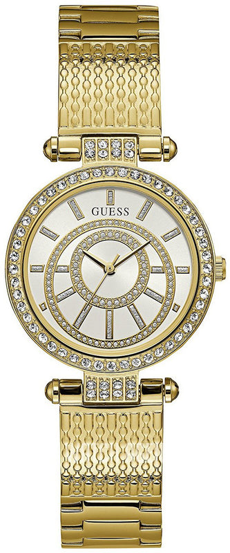 Buy Shop Guess Muse Crystals White Dial Rose Gold Steel Strap Watch For Women - W1008L2 USA Online