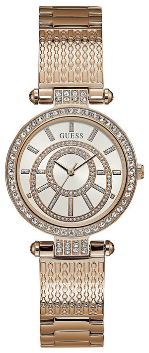 Buy Shop Guess Muse Quartz Silver Dial Rose Gold Steel Strap Watch For Women - W1008L3 USA Online