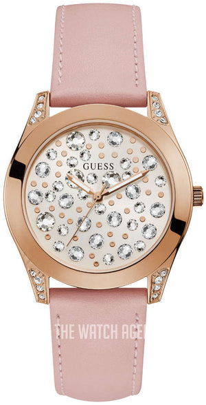 Buy Shop Guess Wonderlust Beige Dial Pink Leather Strap Watch for Women - W1065L1 USA Online