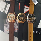 Buy Shop Guess Analog Multifunction White Dial Brown Leather Strap Watch for Men - GW0262G3 USA Online