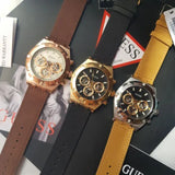 Buy Shop Guess Analog Multifunction White Dial Brown Leather Strap Watch for Men - GW0262G3 USA Online