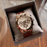 Buy Shop Guess Analog Multifunction White Dial Brown Leather Strap Watch for Men - GW0262G3 USA Online