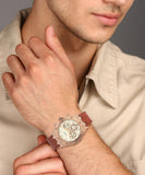 Buy Shop Guess Analog Multifunction White Dial Brown Leather Strap Watch for Men - GW0262G3 USA Online