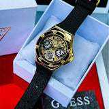 Buy Shop Guess Asteria Multifunction Gold Dial Black Rubber Strap Watch For Women - GW0620L2 USA Online