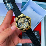 Buy Shop Guess Asteria Multifunction Gold Dial Black Rubber Strap Watch For Women - GW0620L2 USA Online