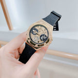 Buy Shop Guess Asteria Multifunction Gold Dial Black Rubber Strap Watch For Women - GW0620L2 USA Online