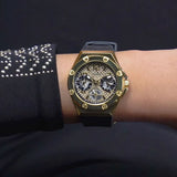 Buy Shop Guess Asteria Multifunction Gold Dial Black Rubber Strap Watch For Women - GW0620L2 USA Online
