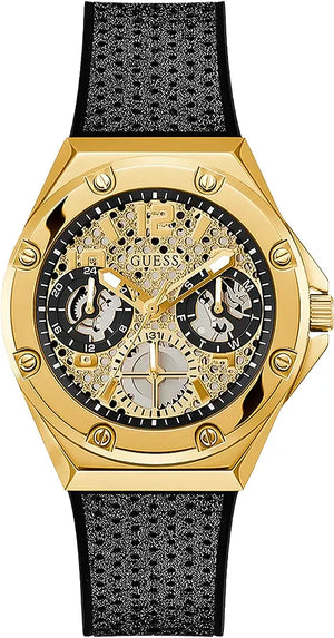 Buy Shop Guess Asteria Multifunction Gold Dial Black Rubber Strap Watch For Women - GW0620L2 USA Online