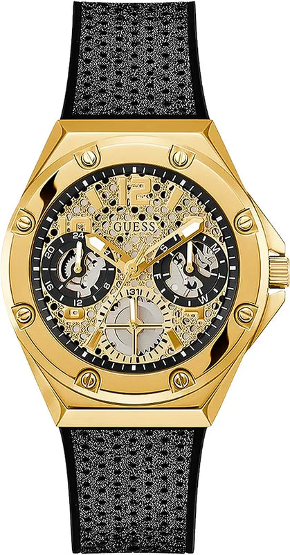 Buy Shop Guess Asteria Multifunction Gold Dial Black Rubber Strap Watch For Women - GW0620L2 USA Online