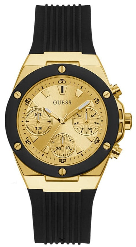 Buy Shop Guess Athena Gold Dial Black Rubber Strap Watch For Women - GW0030L2 USA Online