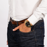 Buy Shop Guess Atlas Chronograph Black Dial Gold Steel Strap Watch for Men - W0668G8 USA Online
