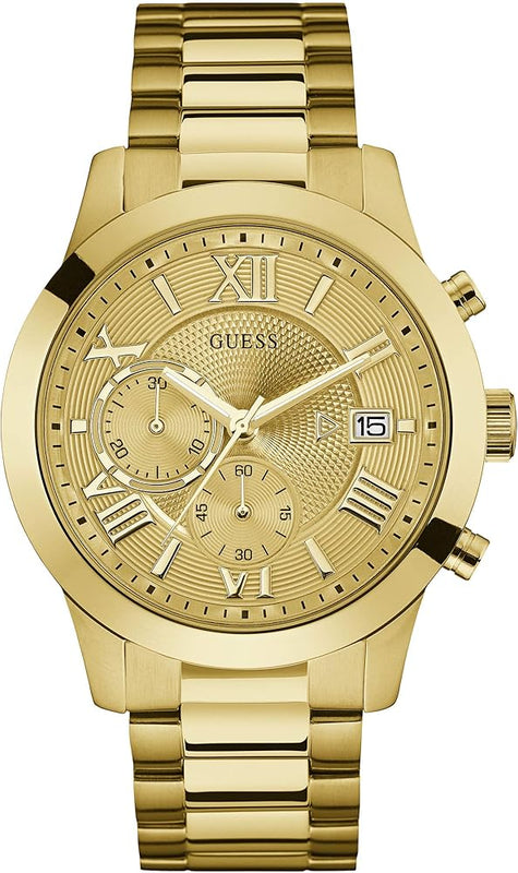 Buy Shop Guess Atlas Chronograph Gold Dial Gold Steel Strap Watch For Men - W0668G4 USA Online