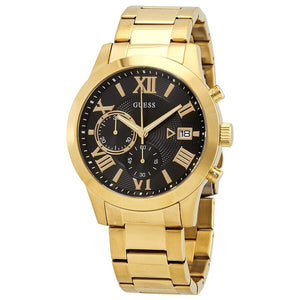 Buy Shop Guess Atlas Chronograph Black Dial Gold Steel Strap Watch for Men - W0668G8 USA Online