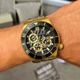 Buy Shop Guess Axle Multifunction Black Dial Gold Steel Strap Watch For Men - GW0488G2 USA Online