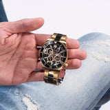 Buy Shop Guess Axle Multifunction Black Dial Gold Steel Strap Watch For Men - GW0488G2 USA Online