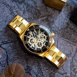 Buy Shop Guess Axle Multifunction Black Dial Gold Steel Strap Watch For Men - GW0488G2 USA Online