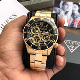 Buy Shop Guess Axle Multifunction Black Dial Gold Steel Strap Watch For Men - GW0488G2 USA Online