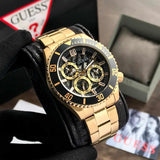 Buy Shop Guess Axle Multifunction Black Dial Gold Steel Strap Watch For Men - GW0488G2 USA Online