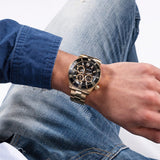 Buy Shop Guess Axle Multifunction Black Dial Gold Steel Strap Watch For Men - GW0488G2 USA Online