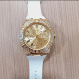 Buy Shop Guess Baguette Crystals Gold Dial White Silicone Strap Watch For Men - GW0208G3 USA Online