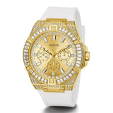 Buy Shop Guess Baguette Crystals Gold Dial White Silicone Strap Watch For Men - GW0208G3 USA Online