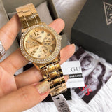 Buy Shop Guess Bedazzle Diamonds Gold Dial Gold Steel Strap Watch For Women - W1097L2 USA Online