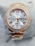 Buy Shop Guess Bedazzle Diamonds Silver Dial Rose Gold Steel Strap Watch For Women - W1097L3 USA Online
