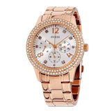 Buy Shop Guess Bedazzle Diamonds Silver Dial Rose Gold Steel Strap Watch For Women - W1097L3 USA Online