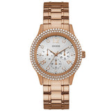 Buy Shop Guess Bedazzle Diamonds Silver Dial Rose Gold Steel Strap Watch For Women - W1097L3 USA Online